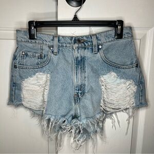 Furst of a Kind Upcycled Levi Silver Tab Cut off Denim Shorts Vintage Women 30"